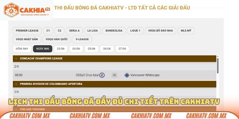 Lịch thi đấu bóng đá đầy đủ trên Cà Khịa TV